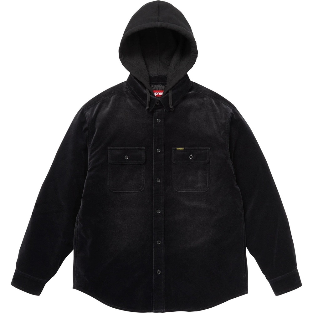 Supreme Hooded Velour Quilted Shirt Black Mens Jacket Streetwear Med new longsl